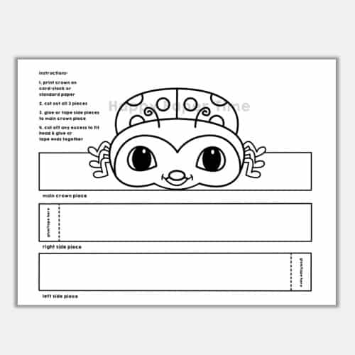 Ladybug crown printable template paper coloring craft for kids