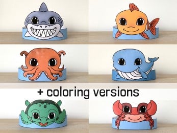 ocean animal crowns printable paper template coloring craft activity for kids