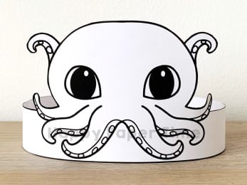 Octopus crown printable template paper ocean animal coloring craft for kids