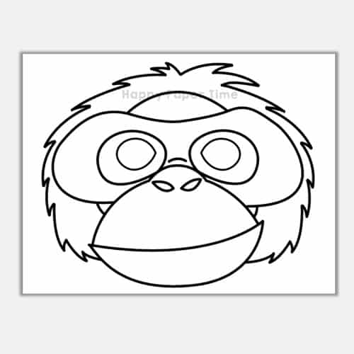 Orangutan mask printable paper template coloring jungle ape monkey craft activity for kids