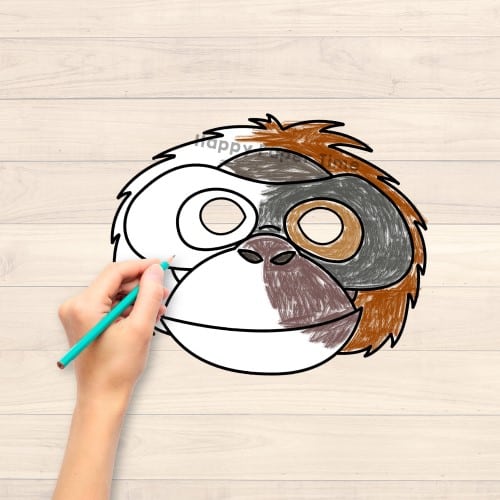 Orangutan mask printable paper template coloring jungle ape monkey craft activity for kids
