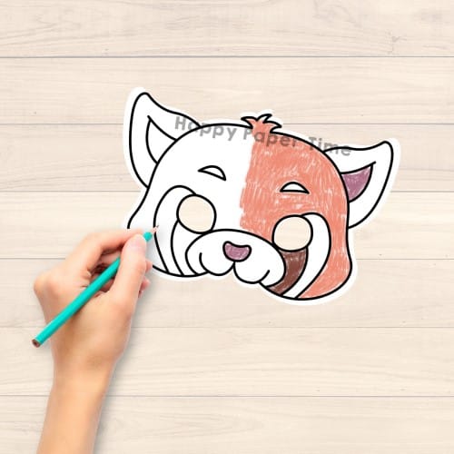 Red panda mask printable paper template asia jungle coloring craft activity for kids