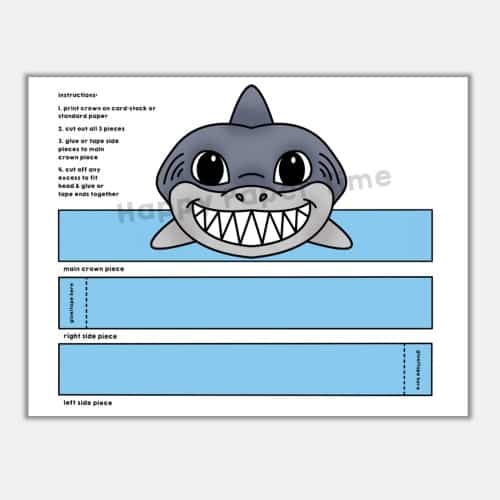 Shark crown printable template paper craft for kids