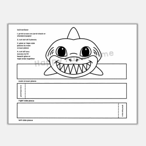 Shark crown printable template paper coloring craft for kids