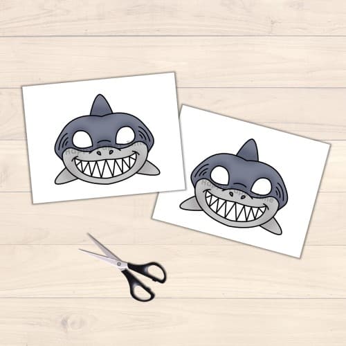 Shark mask printable paper template ocean animal craft activity for kids