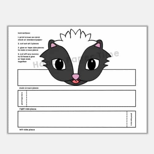 Skunk crown printable template paper coloring craft for kids