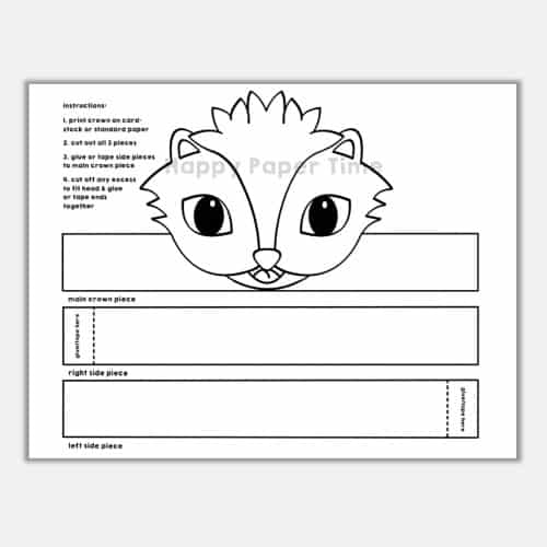 Skunk crown printable template paper coloring craft for kids