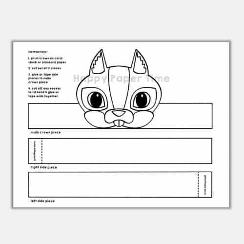 Squirrel crown printable template paper coloring craft for kids