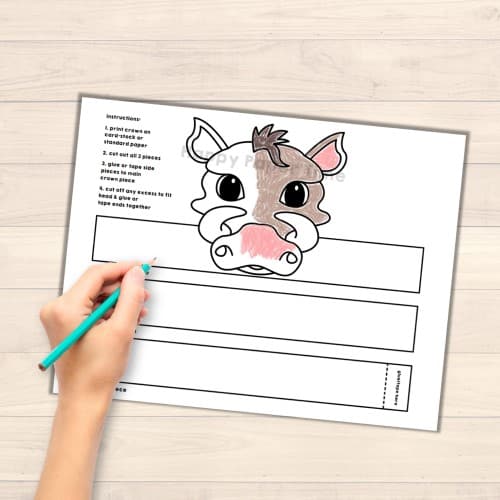 Warthog crown printable template paper coloring craft for kids