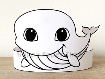 Whale crown printable template paper ocean animal coloring craft for kids