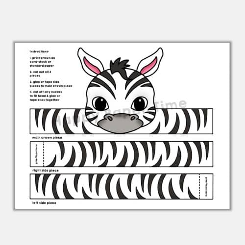 Zebra crown printable template paper craft for kids