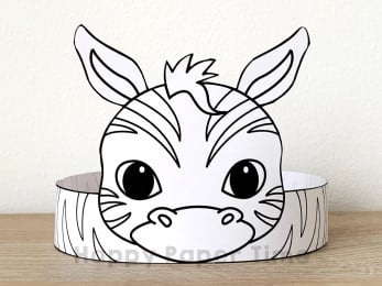 Zebra crown printable template paper coloring craft for kids