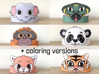 Asian animal crowns printable template coloring craft for kids