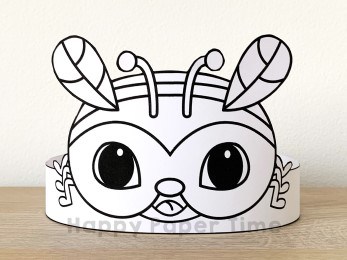 Bee paper crown printable craft coloring activity for kids