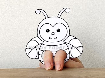 Bee finger puppet insect animal template printable coloring craft activity for kids