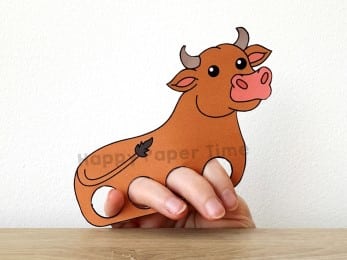 Bull finger puppet farm animal template printable craft activity for kids