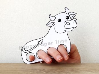 Bull finger puppet farm animal template printable coloring craft activity for kids