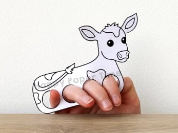 Calf finger puppet farm animal template printable coloring craft activity for kids