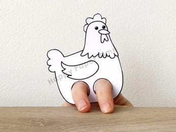 Chicken finger puppet farm animal template printable coloring craft activity for kids