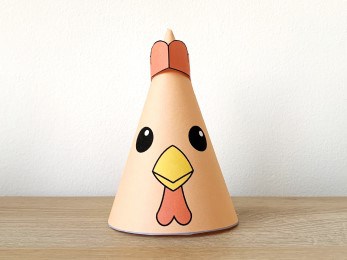 Chicken party hat paper printable template farm animal craft activity for kids