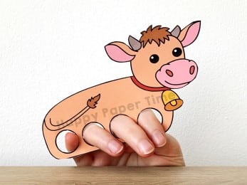 Cow finger puppet farm animal template printable craft activity for kids