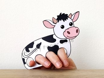 Cow finger puppet farm animal template printable craft activity for kids