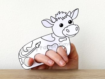 Cow finger puppet farm animal template printable coloring craft activity for kids