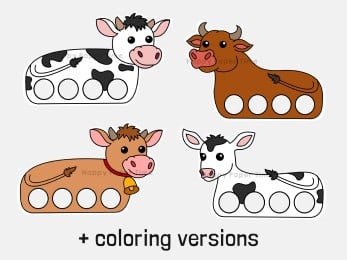 Cow finger puppet farm animal printable paper craft template