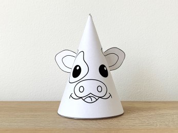 Cow party hat paper printable template farm animal coloring craft activity for kids
