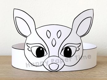 Deer paper crown template coloring animal craft for kids