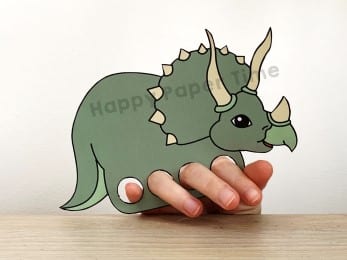 Triceratops finger puppet dinosaur template printable craft activity for kids