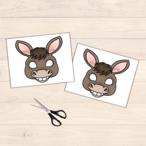 Donkey mask printable paper template animal craft activity for kids