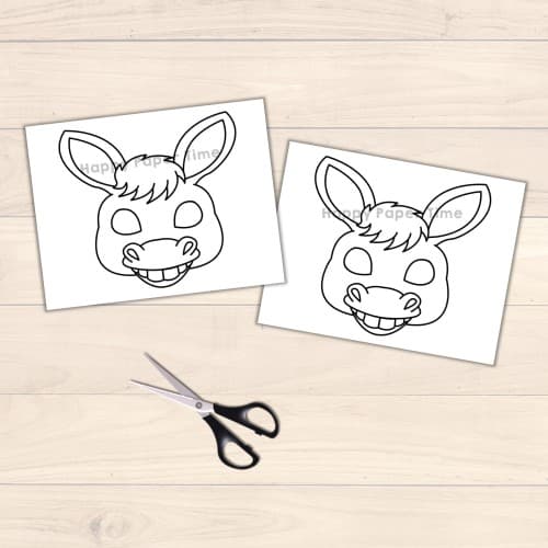 Donkey mask printable paper template animal coloring craft activity for kids