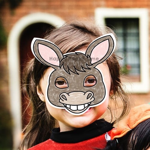Donkey mask printable paper template animal coloring craft activity for kids