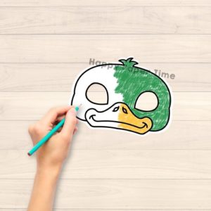 Duck mask printable paper template pond animal coloring craft activity for kids