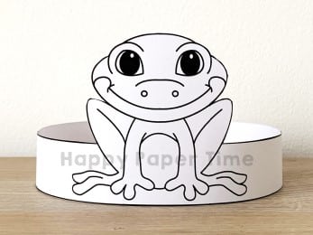 Frog crown printable template paper animal coloring craft for kids
