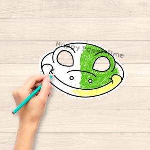 Frog mask printable paper template pond animal coloring craft activity for kids