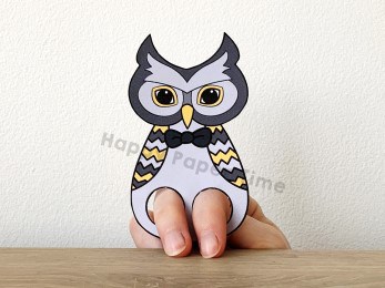Owl paper puppet woodland forest animal template printable craft activity for kids