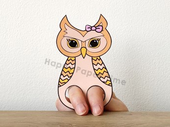 Owl printable puppet woodland forest animal template paper craft activity for kids