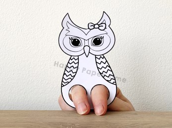Owl printable puppet woodland forest animal template paper coloring craft activity for kids