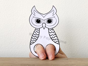 Owl finger puppet woodland forest animal template printable coloring craft activity for kids