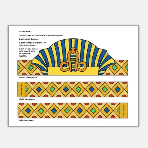 Pharaoh crown printable template ancient Egypt paper craft for kids