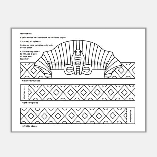 Pharaoh crown printable template ancient Egypt paper coloring craft for kids