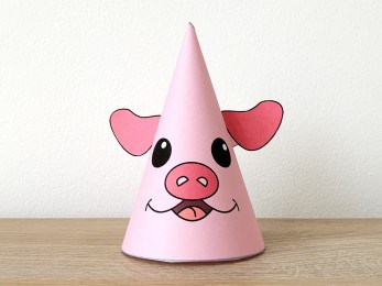 Pig party hat paper printable templat