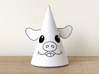 Pig party hat paper printable template farm animal coloring craft activity for kids