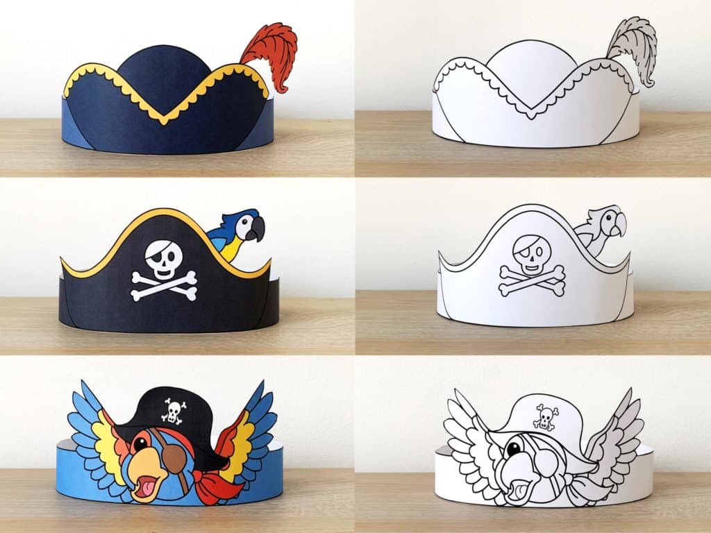 pirate-paper-hats-template-coloring-easy-kids-craft-by-happy-paper-time for Free Printable Pirate Hat Template Pdf Pirate paper hats template coloring - Easy kids craft by Happy Paper Time for Free Printable Pirate Hat Template Pdf