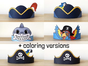 Pirate paper hats printable coloring party craft activity for kids