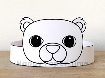 Polar bear paper crown printable craft coloring activity for kids