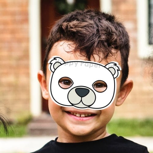 Polar bear paper mask animal costume diy template kids craft activity