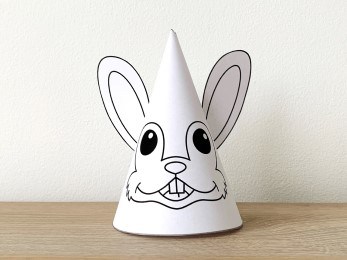 Rabbit bunny party hat paper printable template farm animal coloring craft activity for kids
